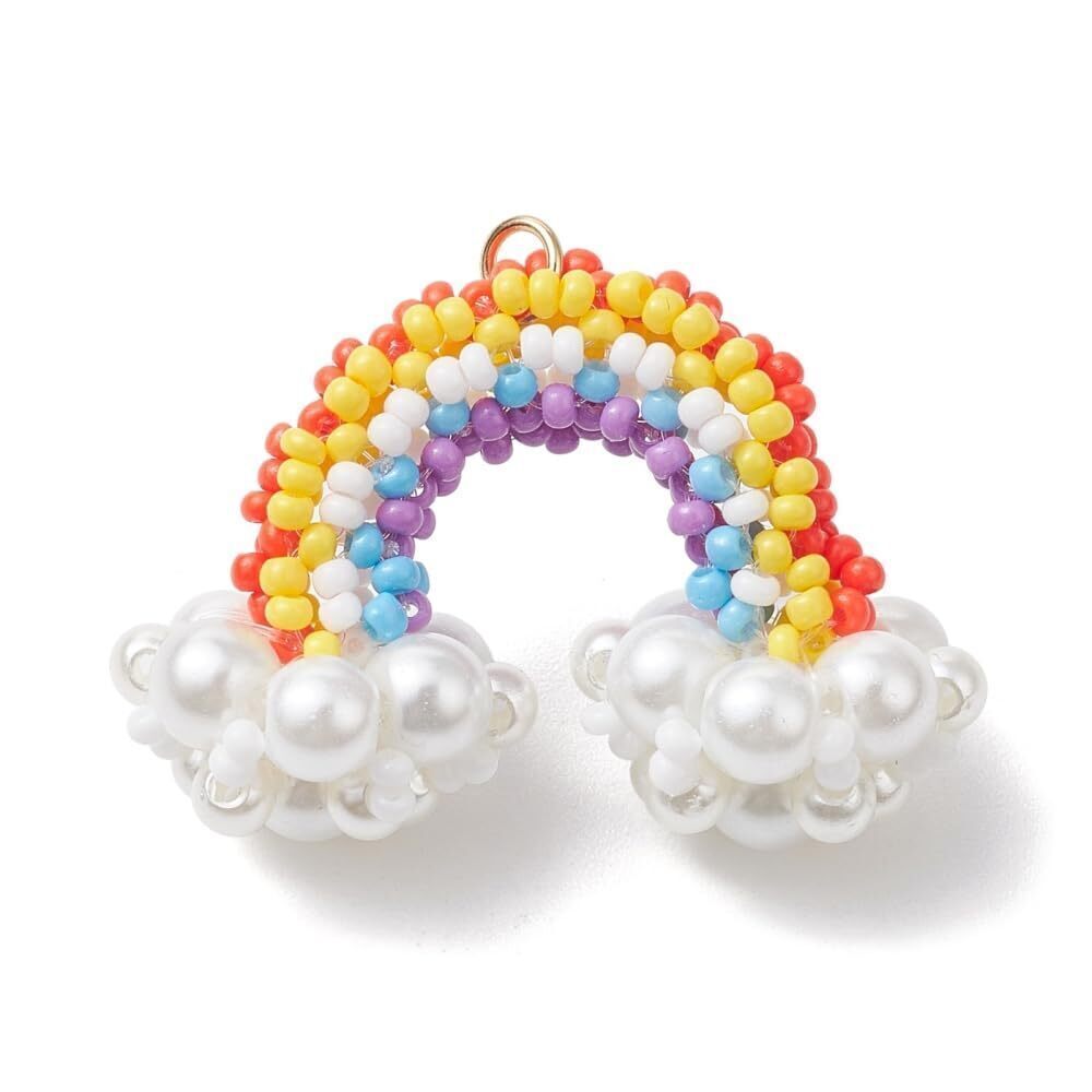1131 5Pcs Imitation Pearl Rainbow Dangle Charms Handmade Glass Seed Beaded